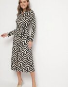 by swan Rochie Tip Cămașă Neagră cu Viscoză Curea și Model Geometric Erislevia