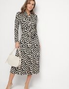 by swan Rochie Tip Cămașă Neagră cu Viscoză Curea și Model Geometric Erislevia