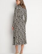 by swan Rochie Tip Cămașă Neagră cu Viscoză Curea și Model Geometric Erislevia