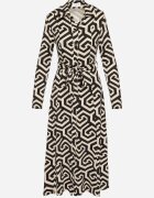 by swan Rochie Tip Cămașă Neagră cu Viscoză Curea și Model Geometric Erislevia
