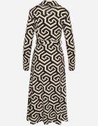 by swan Rochie Tip Cămașă Neagră cu Viscoză Curea și Model Geometric Erislevia