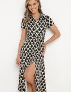 by swan Rochie tip cămașă Negru-Bej cu guler și curea din material în talie Vranea