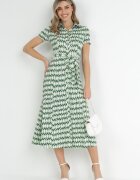 by swan Rochie Tip Cămașă Verde Maxi cu Curea din Material Rainora
