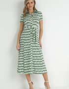 by swan Rochie Tip Cămașă Verde Maxi cu Curea din Material Rainora