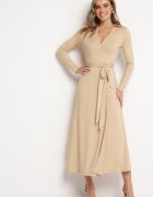 by swan Rochie Tip plic Bej Maxi cu Guler și Legată în Talie Rimisa