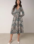 by swan Rochie Verde cu elastic în talie și model Paisley Faendra