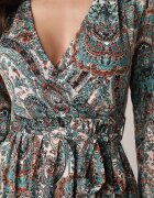 by swan Rochie Verde cu elastic în talie și model Paisley Faendra