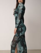 by swan Rochie Verde din Plasa Maxi cu Drapaj și Despicătură Valpuri