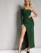 by swan Rochie Verde Metalică Maxi cu croială asimetrică cu decolteu petrecut Ozelbia
