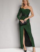 by swan Rochie Verde Metalică Maxi cu croială asimetrică cu decolteu petrecut Ozelbia