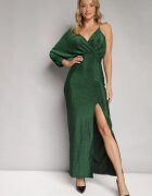 by swan Rochie Verde Strălucitoare Asimetrică Maxi cu Despicătură și Decolteu Petrecut Aknasa