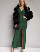 by swan Rochie Verde Strălucitoare Asimetrică Maxi cu Despicătură și Decolteu Petrecut Aknasa