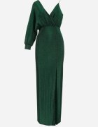 by swan Rochie Verde Strălucitoare Asimetrică Maxi cu Despicătură și Decolteu Petrecut Aknasa