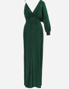 by swan Rochie Verde Strălucitoare Asimetrică Maxi cu Despicătură și Decolteu Petrecut Aknasa