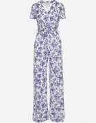 by swan Salopetă Alb-Albastru cu flori cu mânecă scurtă și decolteu în V cu pantaloni lungi Nestaanne