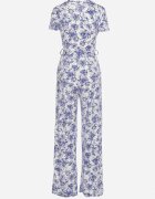 by swan Salopetă Alb-Albastru cu flori cu mânecă scurtă și decolteu în V cu pantaloni lungi Nestaanne