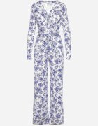 by swan Salopetă Alb-Albastru cu Picioare Lungi și Decolteu Plic cu Imprimeu Floral Alanessa