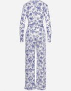 by swan Salopetă Alb-Albastru cu Picioare Lungi și Decolteu Plic cu Imprimeu Floral Alanessa