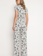 by swan Salopetă Alb-Negru cu Imprimeu Floral cu Mânecă Scurtă și Decolteu în V cu Pantaloni Lungi Nestaanne