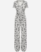 by swan Salopetă Alb-Negru cu Imprimeu Floral cu Mânecă Scurtă și Decolteu în V cu Pantaloni Lungi Nestaanne