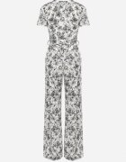 by swan Salopetă Alb-Negru cu Imprimeu Floral cu Mânecă Scurtă și Decolteu în V cu Pantaloni Lungi Nestaanne