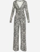 by swan Salopetă Alb-Negru cu Model Ornamental și cu Centură din Material Nireti