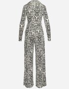 by swan Salopetă Alb-Negru cu Model Ornamental și cu Centură din Material Nireti