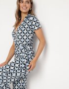 by swan Salopetă Albastră cu Imprimeu Geometric cu Picioare Largi și Cordon Jaeniaria
