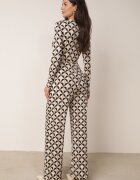 by swan Salopetă Bej-Negru Cambrată cu Imprimeu Geometric și Cordon din Material Lirasea