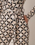 by swan Salopetă Bej-Negru Cambrată cu Imprimeu Geometric și Cordon din Material Lirasea