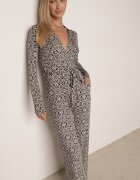 by swan Salopetă cu model Alb-Negru cu mânecă lungă și pantaloni largi cu legătură în talie Vilati