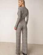 by swan Salopetă cu model Alb-Negru cu mânecă lungă și pantaloni largi cu legătură în talie Vilati
