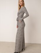 by swan Salopetă cu model Alb-Negru cu mânecă lungă și pantaloni largi cu legătură în talie Vilati