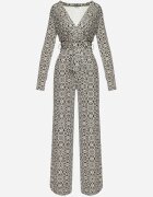 by swan Salopetă cu model Alb-Negru cu mânecă lungă și pantaloni largi cu legătură în talie Vilati