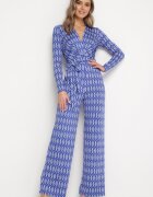 by swan Salopetă Elegantă Bleumarin cu Model Geometric și Curea cu Nod Alullina
