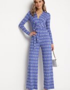 by swan Salopetă Elegantă Bleumarin cu Model Geometric și Curea cu Nod Alullina