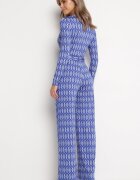 by swan Salopetă Elegantă Bleumarin cu Model Geometric și Curea cu Nod Alullina