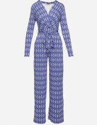 by swan Salopetă Elegantă Bleumarin cu Model Geometric și Curea cu Nod Alullina