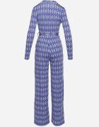 by swan Salopetă Elegantă Bleumarin cu Model Geometric și Curea cu Nod Alullina