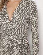 by swan Salopetă Gri închis din Viscoză cu Model Abstract cu Cordon Legat Nailaura