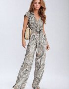 by swan Salopetă Gri-Negru Cambrată cu Pantaloni Largi cu Elastic în Talie și Curea Qumorea