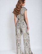 by swan Salopetă Gri-Negru Cambrată cu Pantaloni Largi cu Elastic în Talie și Curea Qumorea