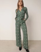 by swan Salopetă Imprimată Verde cu Mânecă Lungă și Pantaloni Largi cu Cordon în Talie Vilati