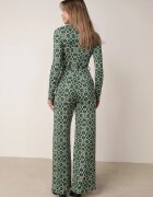 by swan Salopetă Imprimată Verde cu Mânecă Lungă și Pantaloni Largi cu Cordon în Talie Vilati