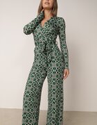 by swan Salopetă Imprimată Verde cu Mânecă Lungă și Pantaloni Largi cu Cordon în Talie Vilati