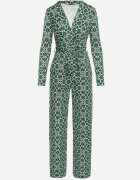 by swan Salopetă Imprimată Verde cu Mânecă Lungă și Pantaloni Largi cu Cordon în Talie Vilati
