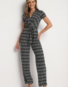 by swan Salopetă Neagră Cămbrată cu viscoză cu mânecă scurtă și cu pantaloni lungi Legată în talie Jeleavia
