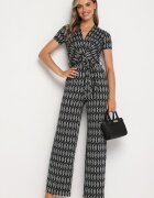 by swan Salopetă Neagră Cămbrată cu viscoză cu mânecă scurtă și cu pantaloni lungi Legată în talie Jeleavia