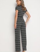 by swan Salopetă Neagră Cămbrată cu viscoză cu mânecă scurtă și cu pantaloni lungi Legată în talie Jeleavia