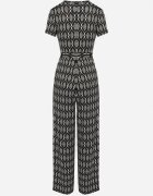 by swan Salopetă Neagră Cămbrată cu viscoză cu mânecă scurtă și cu pantaloni lungi Legată în talie Jeleavia